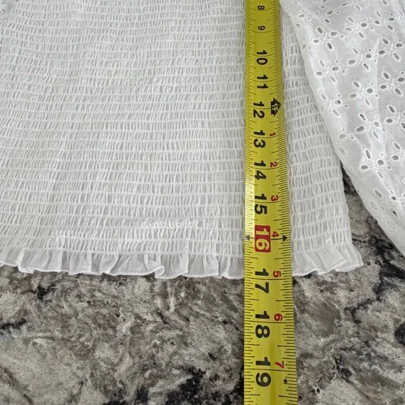 Love Tree White Eyelet Crop Top Smocked Square Neck Long Sleeve Coquette Large - Picture 9 of 13